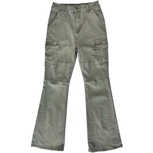 High Waist Women Cargo Pants 10 Stretch Olive Flare Granola Earthy Casual Skater